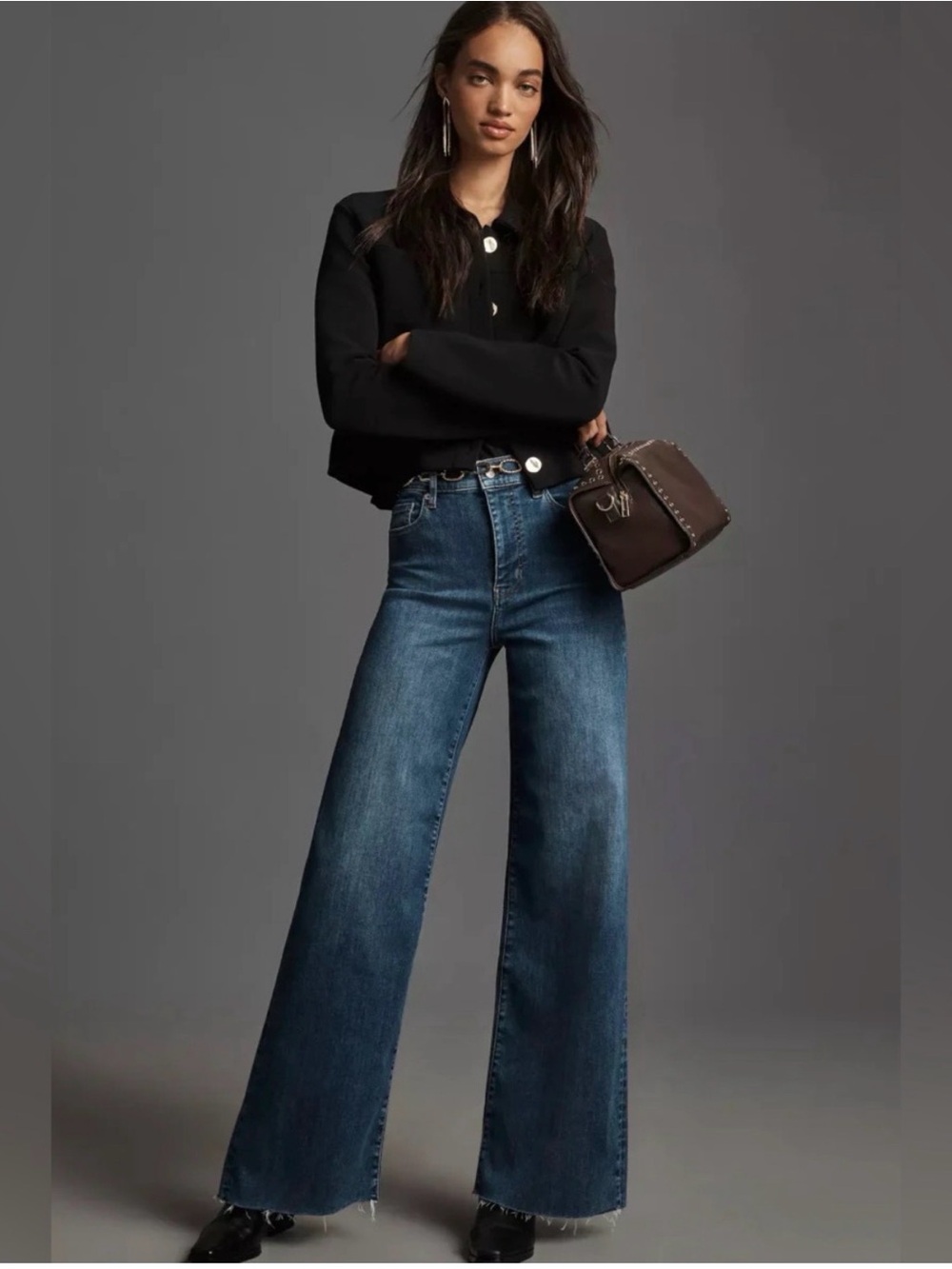 Frame Le Slim Palazzo Raw Fray Jeans Wide Leg in Mermaid Size 24